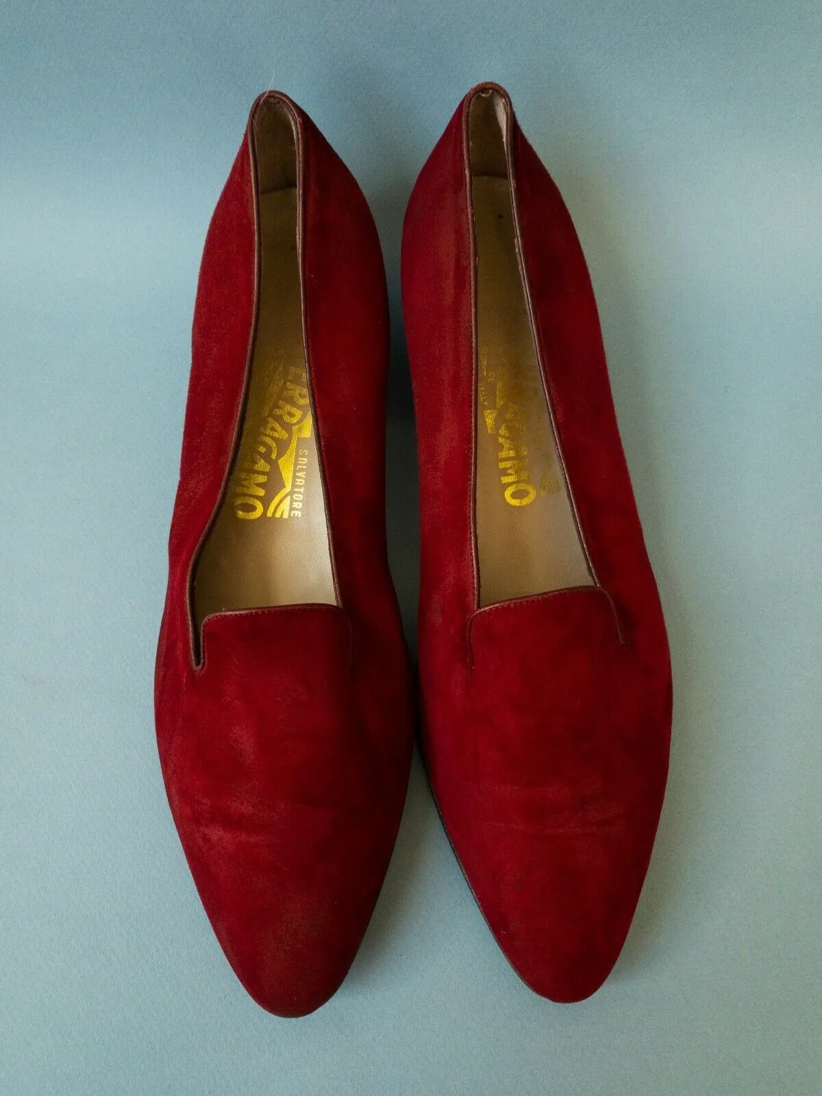 80's FERRAGAMO Wine Red Suede Loafers | 8.5