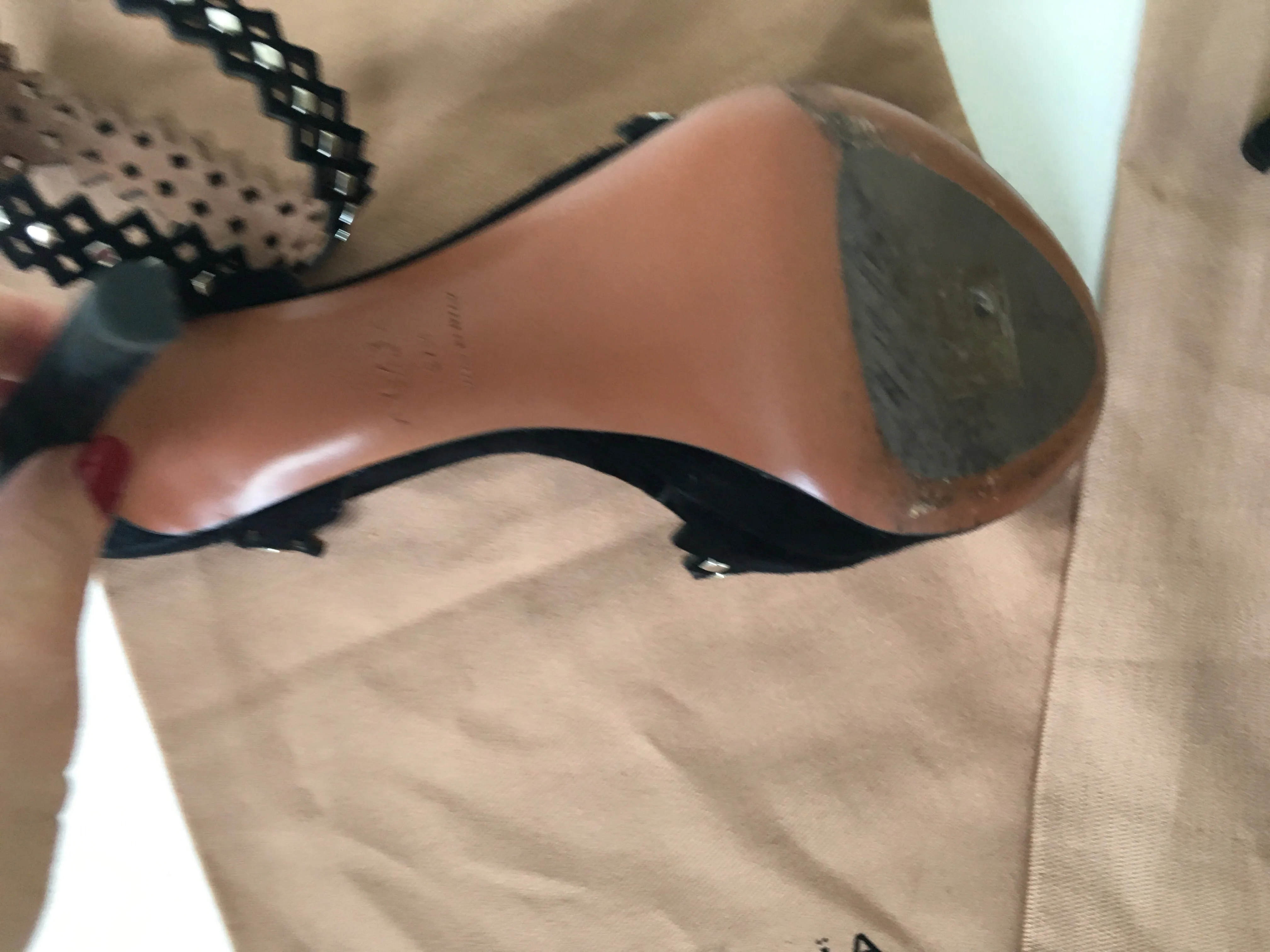 Azzedine Alaïa Black laser cut suede platform studded sandals Ladies