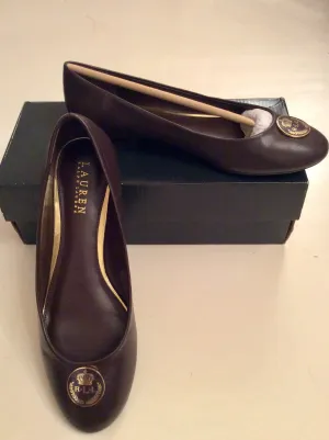BRAND NEW RALPH LAUREN DARK BROWN LEATHER FLATS SIZE 6.5/40