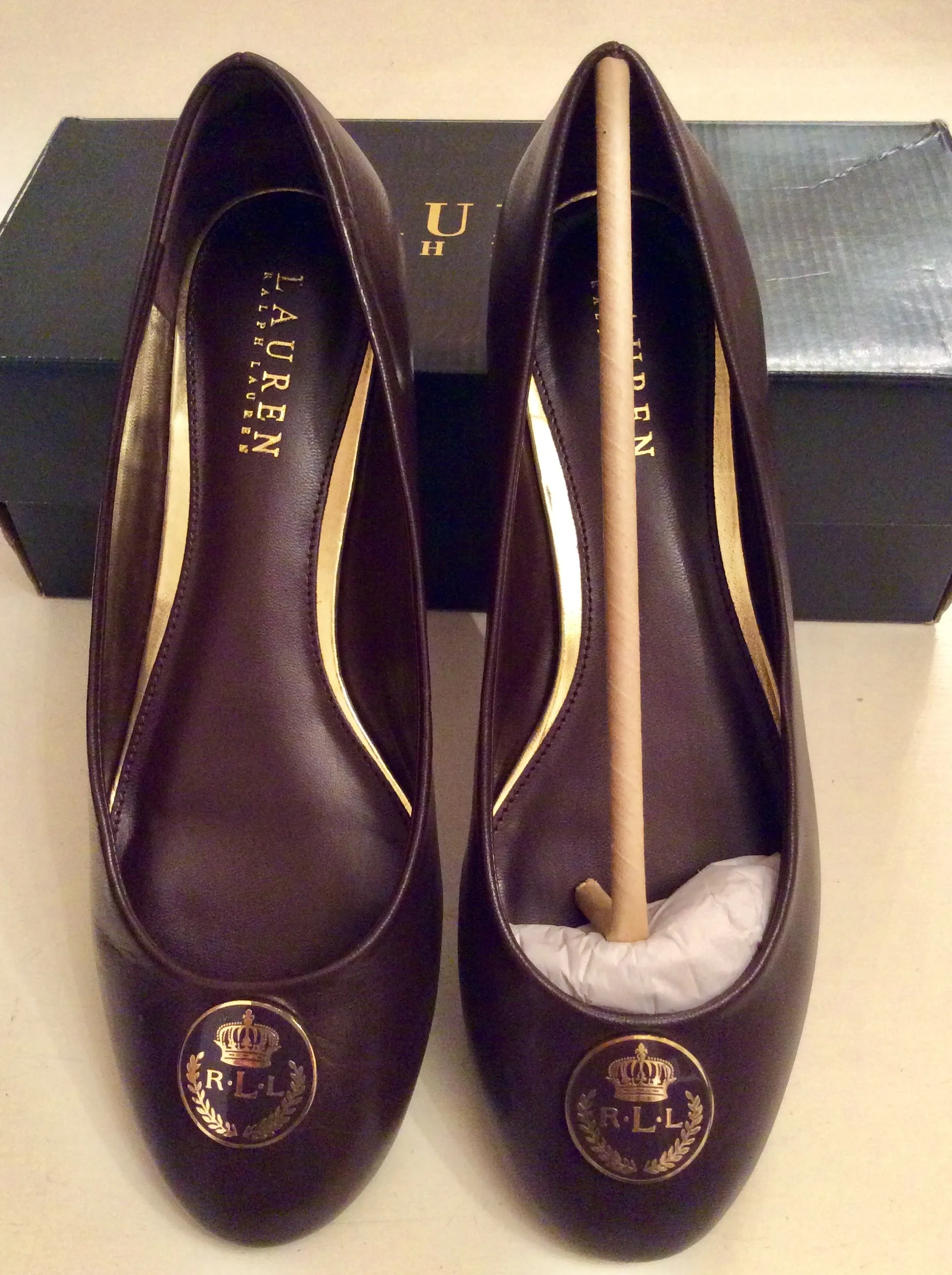 BRAND NEW RALPH LAUREN DARK BROWN LEATHER FLATS SIZE 6.5/40