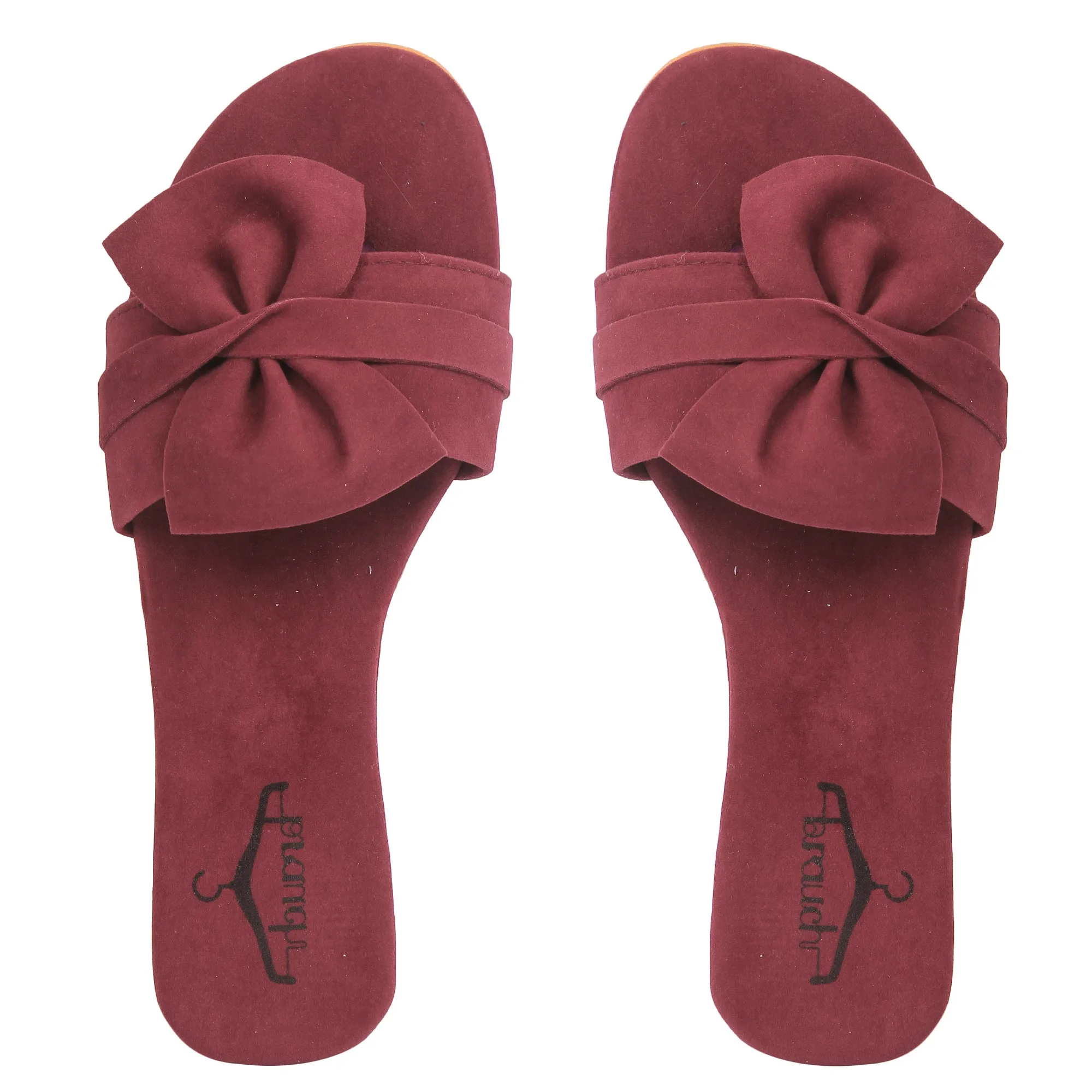 Brauch Women's Maroon Suede Bow Flats/Slippers