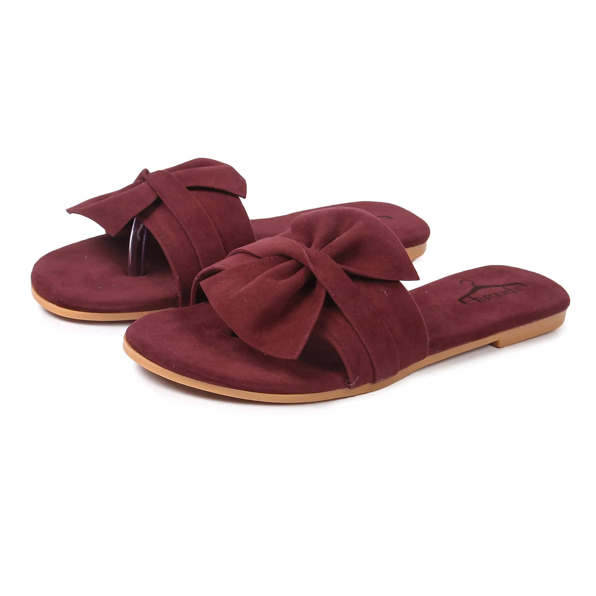 Brauch Women's Maroon Suede Bow Flats/Slippers