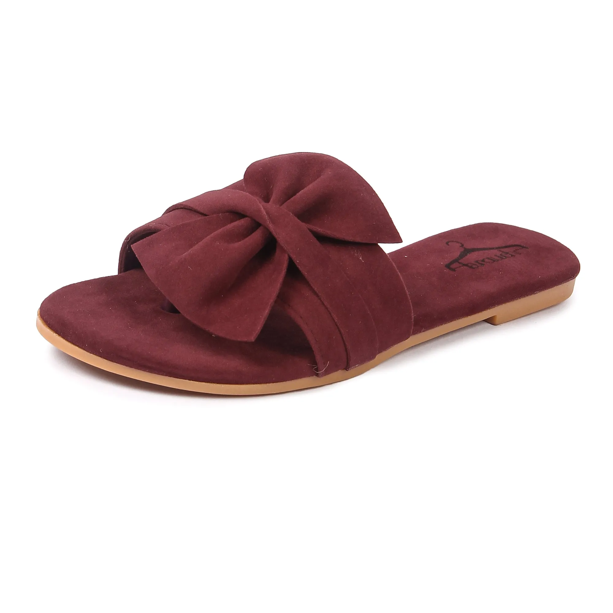 Brauch Women's Maroon Suede Bow Flats/Slippers