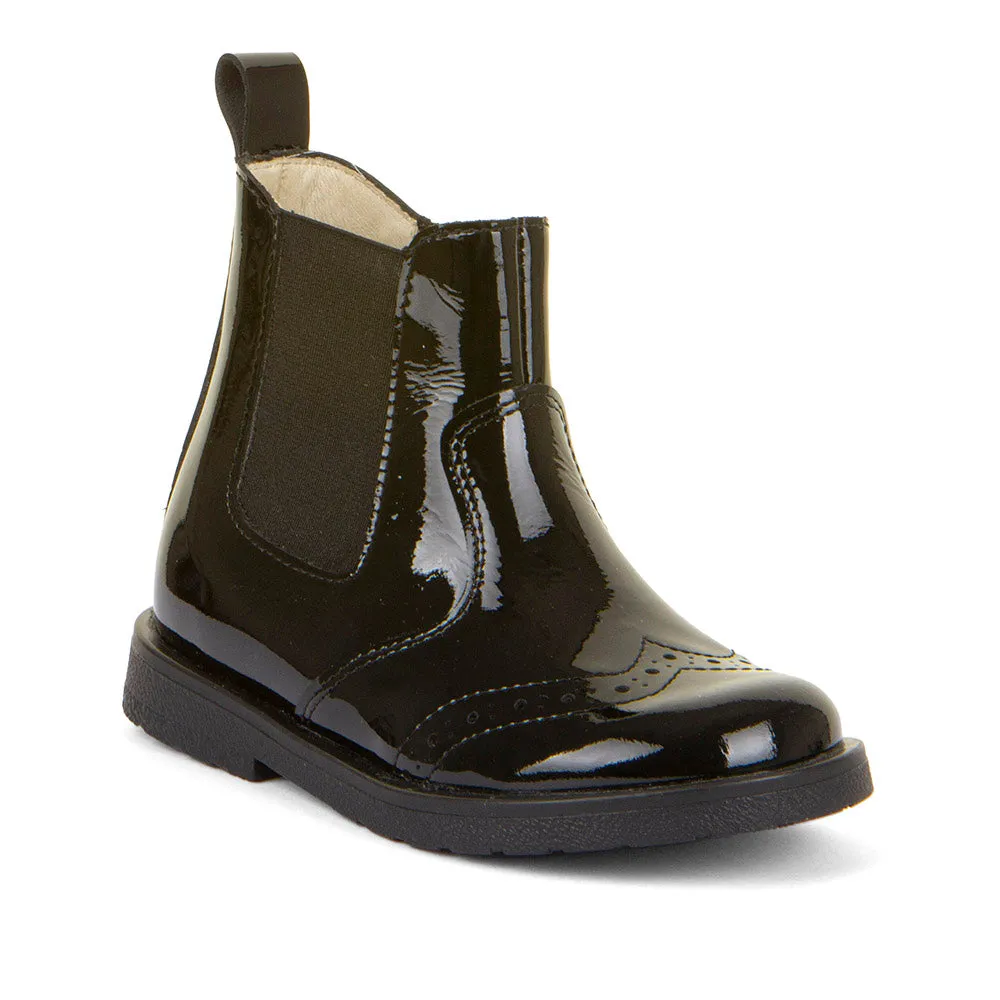 Chelys Black Patent Leather Chelsea Boot