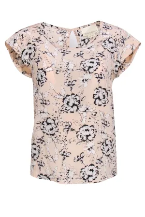 Cynthia Rowley - Pink, White & Black Floral Print Silk Blouse Sz XS
