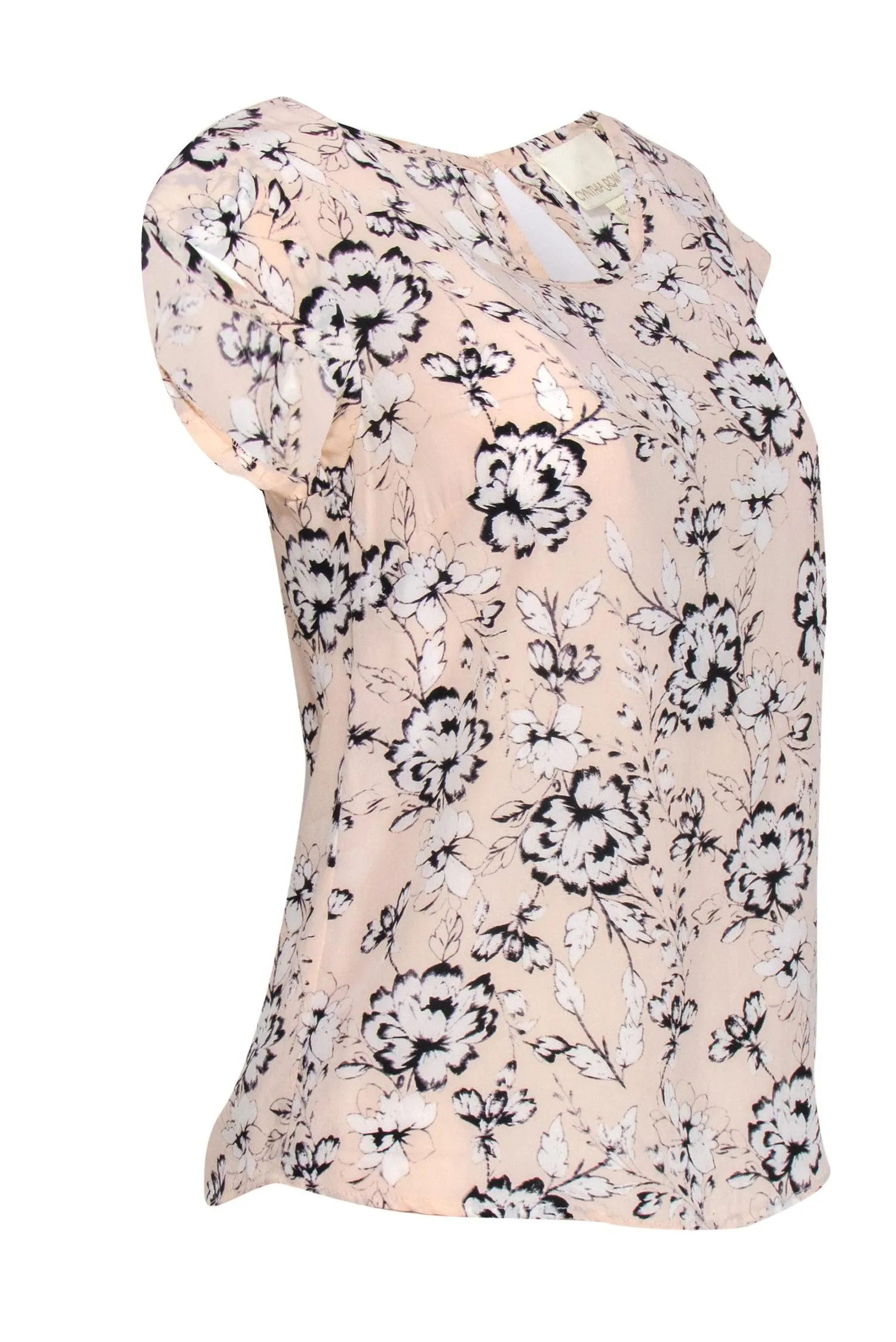 Cynthia Rowley - Pink, White & Black Floral Print Silk Blouse Sz XS