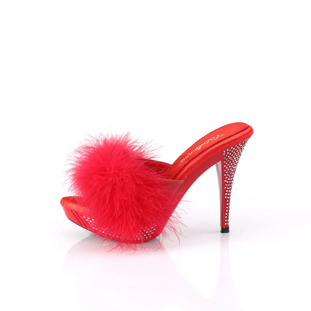 ELEGANT-401F Fabulicious 4 1/2" Elegant Red Marabou-Faux Leather/Red Shoes