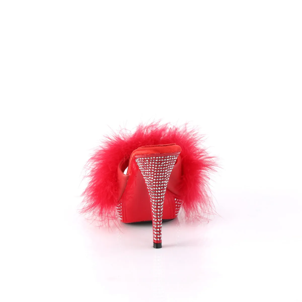 ELEGANT-401F Fabulicious 4 1/2" Elegant Red Marabou-Faux Leather/Red Shoes