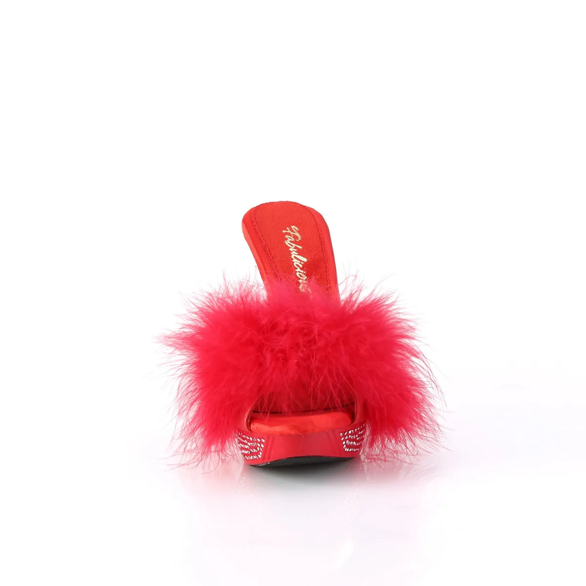 ELEGANT-401F Fabulicious 4 1/2" Elegant Red Marabou-Faux Leather/Red Shoes