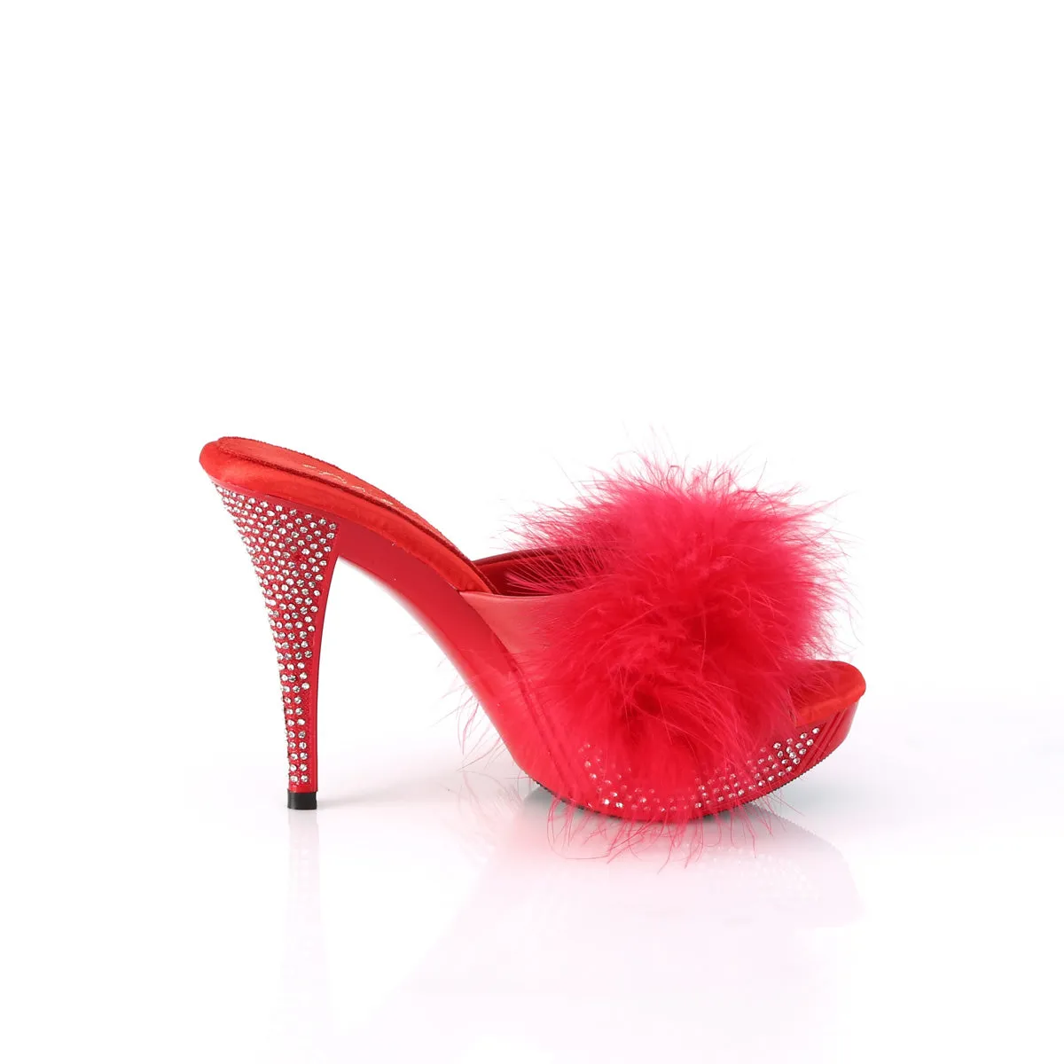 ELEGANT-401F Fabulicious 4 1/2" Elegant Red Marabou-Faux Leather/Red Shoes