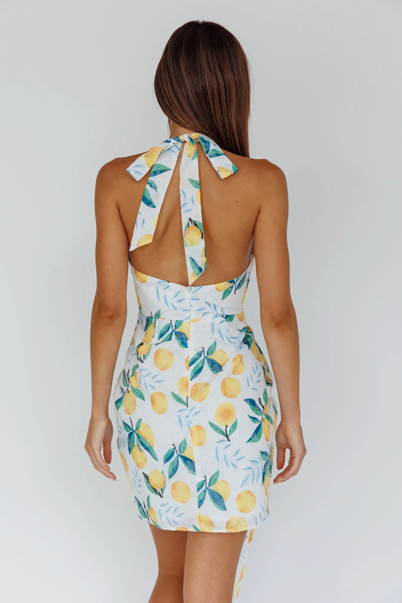 Euro Trip Halter Wrap Mini Dress Lemon