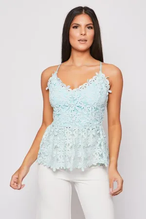 Hayzel - Aqua Strappy Crochet Cami Top