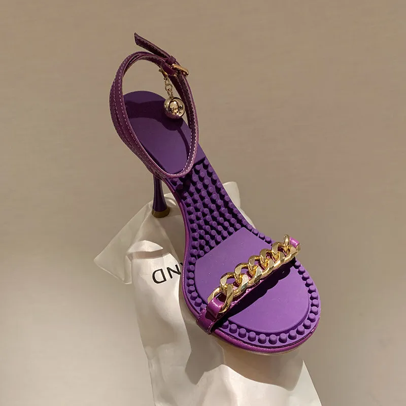 Ilana Purple Sandals Heels with Gold Chain