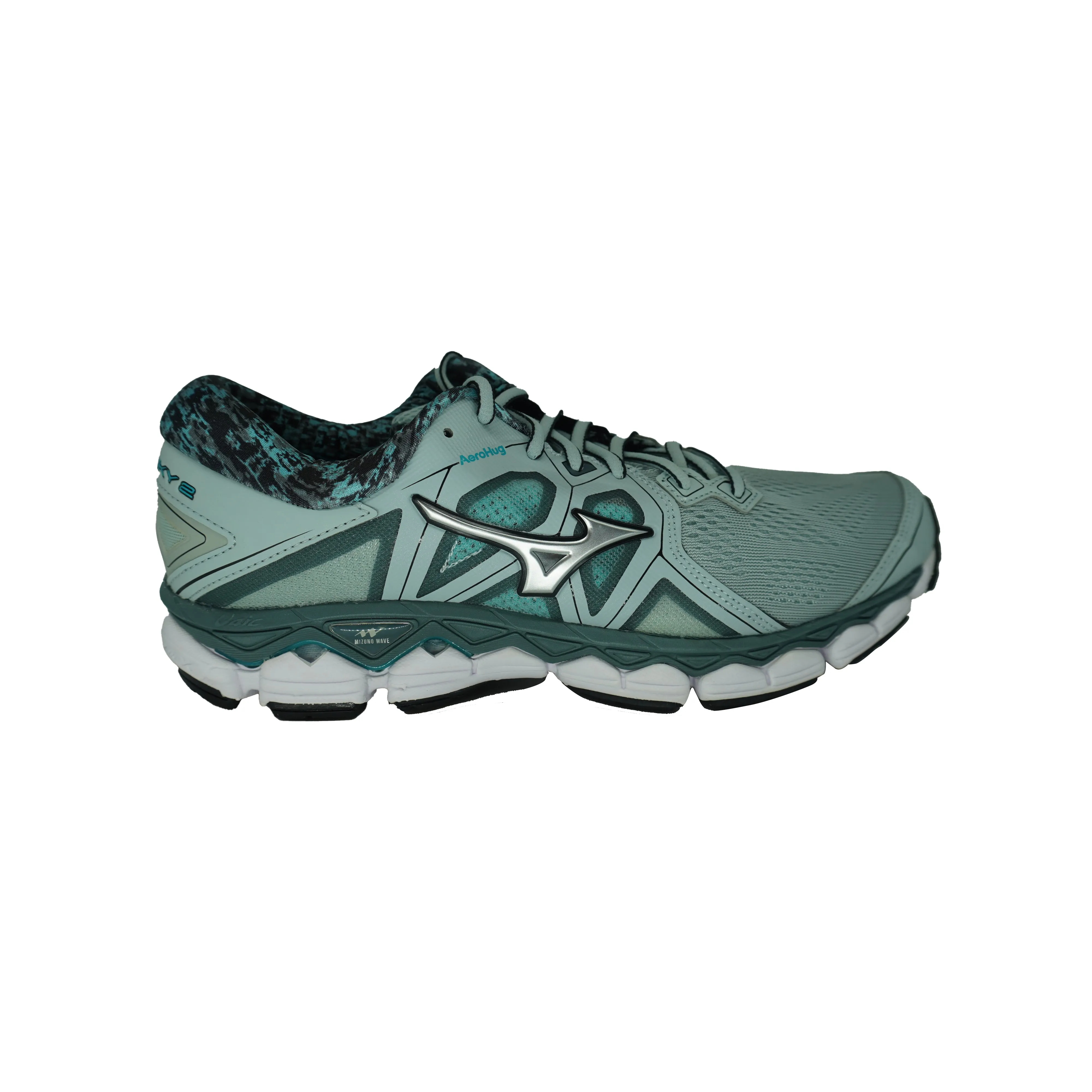 Mizuno Women's Wave Sky 2 Running Athletic Shoes Gray Turquoise