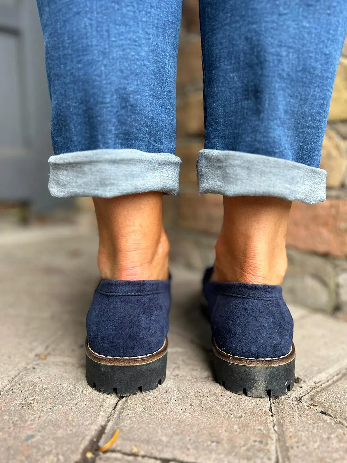 Navy Suede Style Chain Loafers