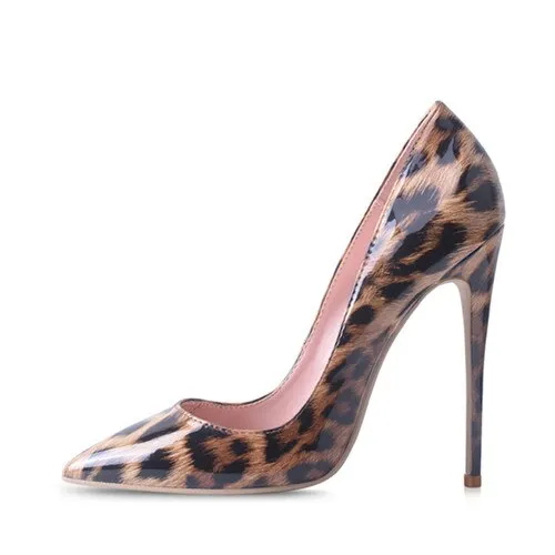 New sexy night club party wedding shoes women Leopard print high heels slip on pointed toe 12cm stiletto pump QP033 ROVICIYA