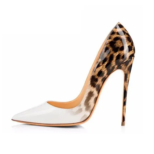 New sexy night club party wedding shoes women Leopard print high heels slip on pointed toe 12cm stiletto pump QP033 ROVICIYA
