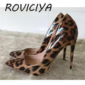 New sexy night club party wedding shoes women Leopard print high heels slip on pointed toe 12cm stiletto pump QP033 ROVICIYA