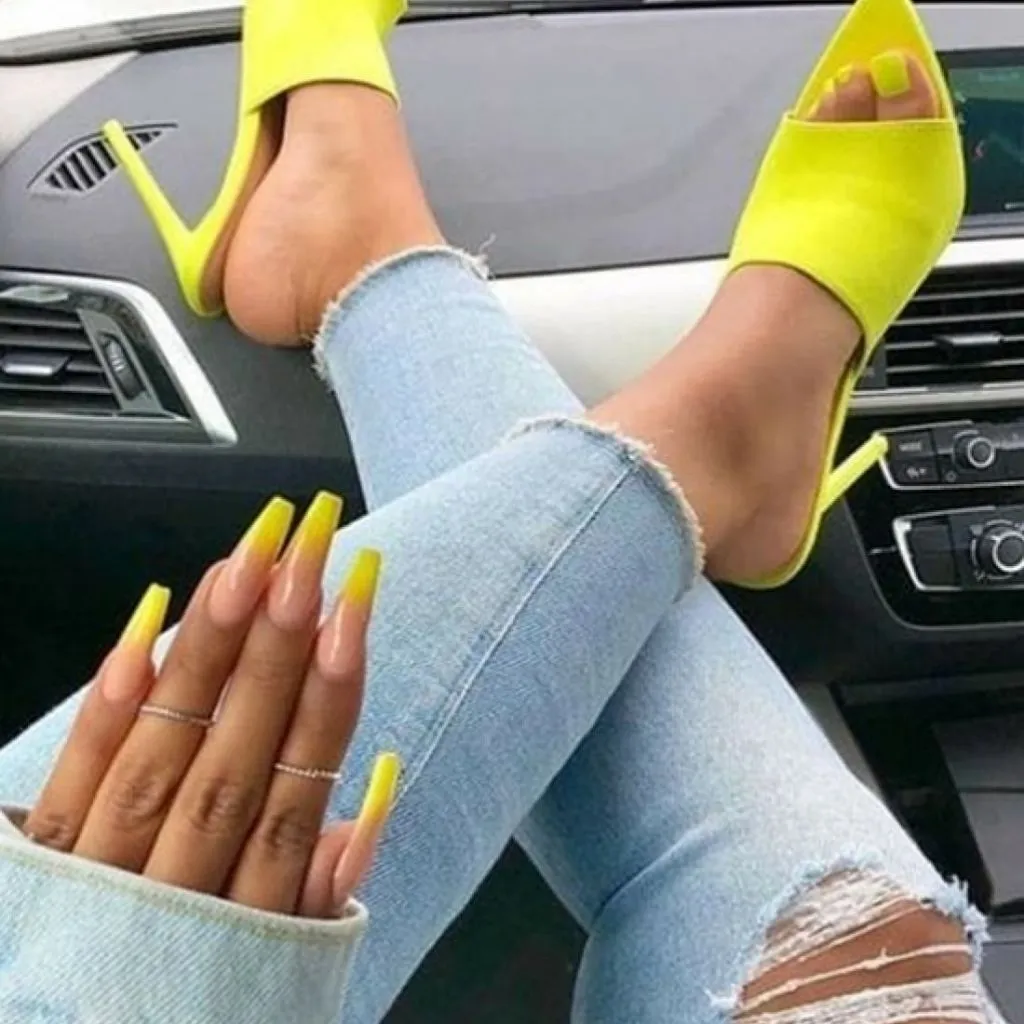 Peep Toe Neon Heels Sandals For Women