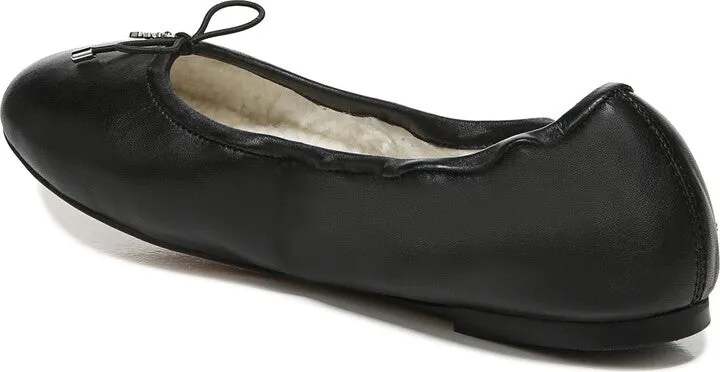 Sam Edelman Felicia Faux Shearling Black Leather Slip On Round Toe Ballet Flats