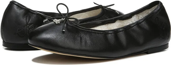Sam Edelman Felicia Faux Shearling Black Leather Slip On Round Toe Ballet Flats