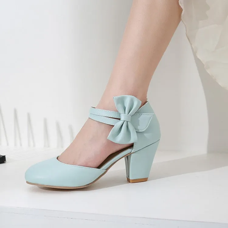 Simple and Fashionable High Heels Chunky Heels Light Mouth Bow Retro Elegant Women's Shoes