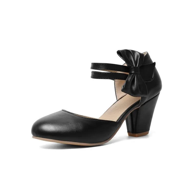 Simple and Fashionable High Heels Chunky Heels Light Mouth Bow Retro Elegant Women's Shoes