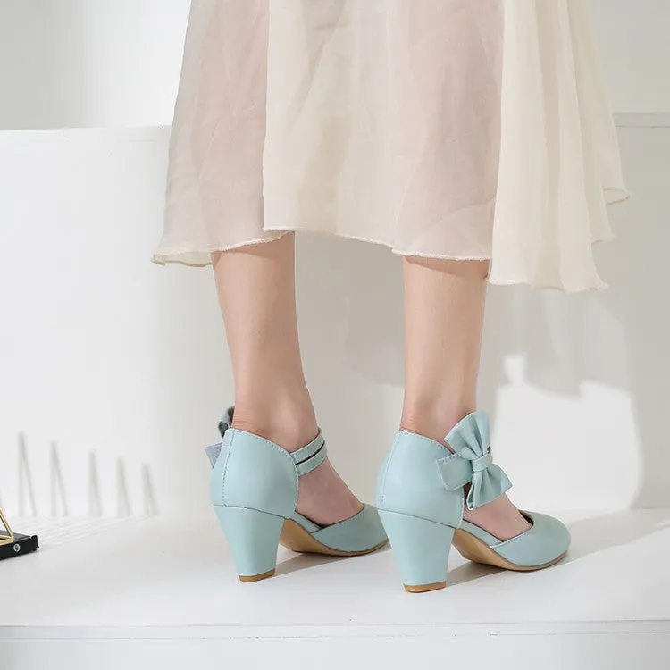 Simple and Fashionable High Heels Chunky Heels Light Mouth Bow Retro Elegant Women's Shoes