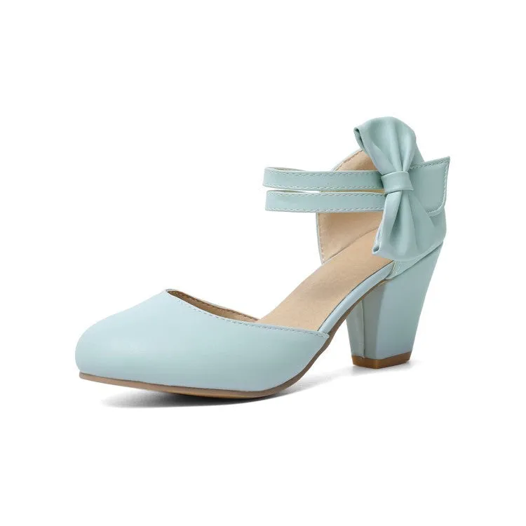 Simple and Fashionable High Heels Chunky Heels Light Mouth Bow Retro Elegant Women's Shoes