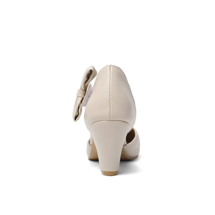 Simple and Fashionable High Heels Chunky Heels Light Mouth Bow Retro Elegant Women's Shoes