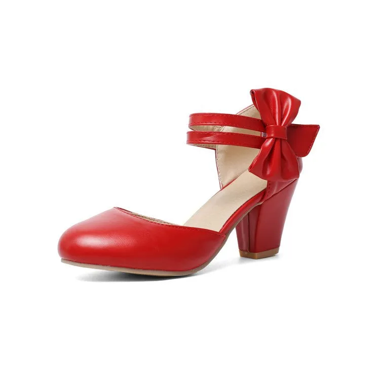 Simple and Fashionable High Heels Chunky Heels Light Mouth Bow Retro Elegant Women's Shoes