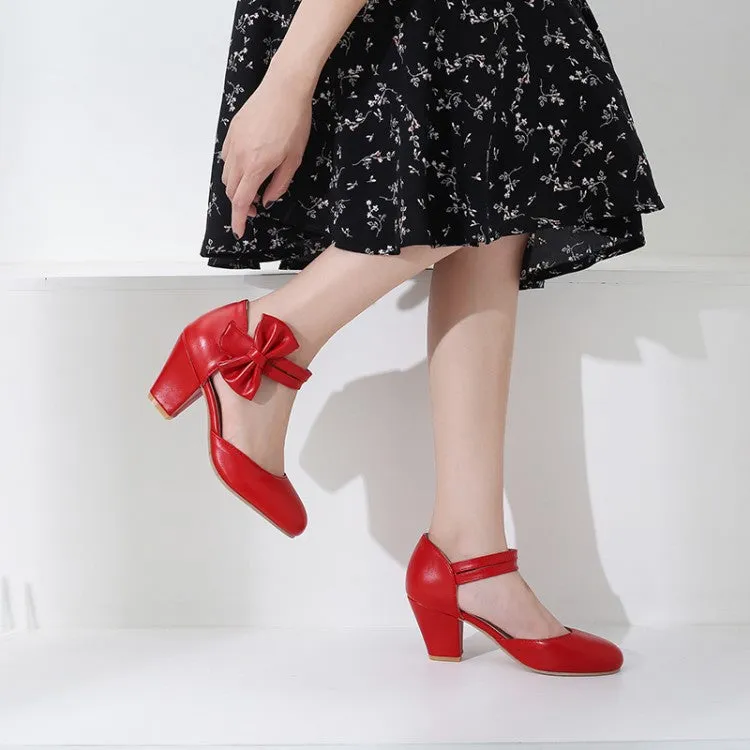 Simple and Fashionable High Heels Chunky Heels Light Mouth Bow Retro Elegant Women's Shoes