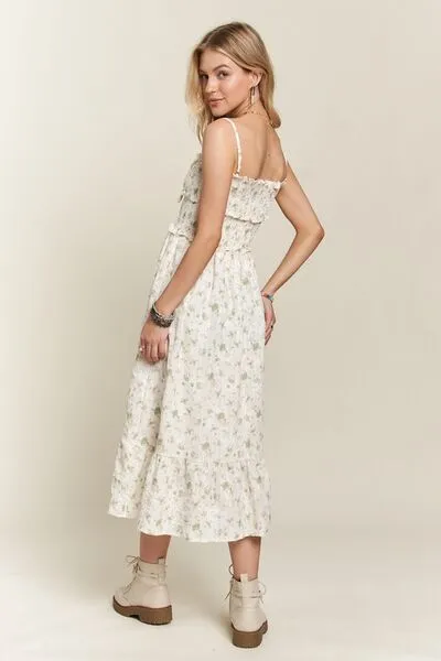 Smocked Floral Sweetheart Neck Cami Dress in Gum Leaf
