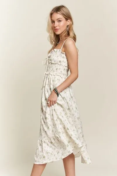 Smocked Floral Sweetheart Neck Cami Dress in Gum Leaf