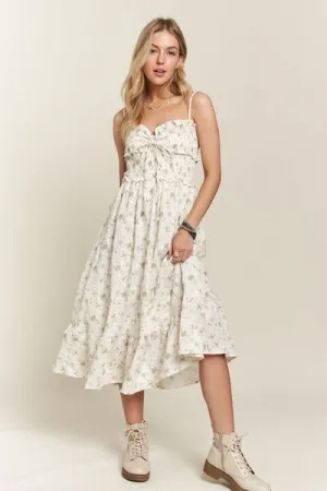 Smocked Floral Sweetheart Neck Cami Dress in Gum Leaf