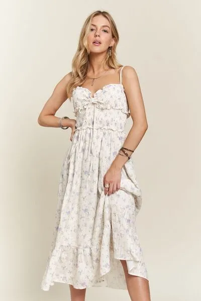 Smocked Floral Sweetheart Neck Cami Dress in Lavender