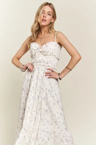 Smocked Floral Sweetheart Neck Cami Dress in Lavender