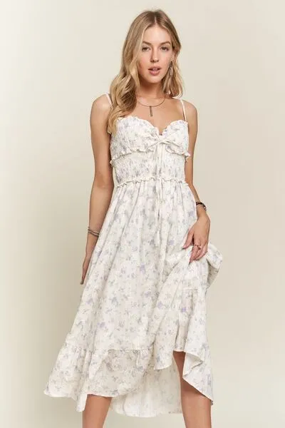 Smocked Floral Sweetheart Neck Cami Dress in Lavender