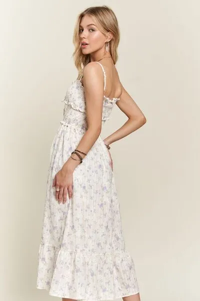 Smocked Floral Sweetheart Neck Cami Dress in Lavender