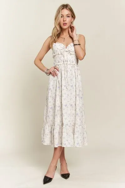 Smocked Floral Sweetheart Neck Cami Dress in Lavender