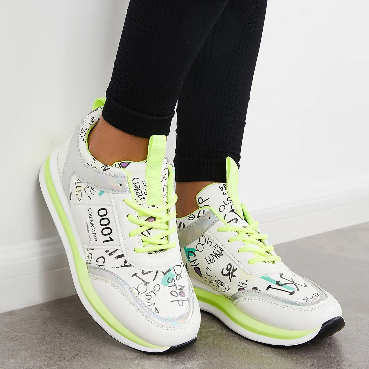 Sohiwoo Women Lace Up Trainer Sneakers Walking Running Shoes