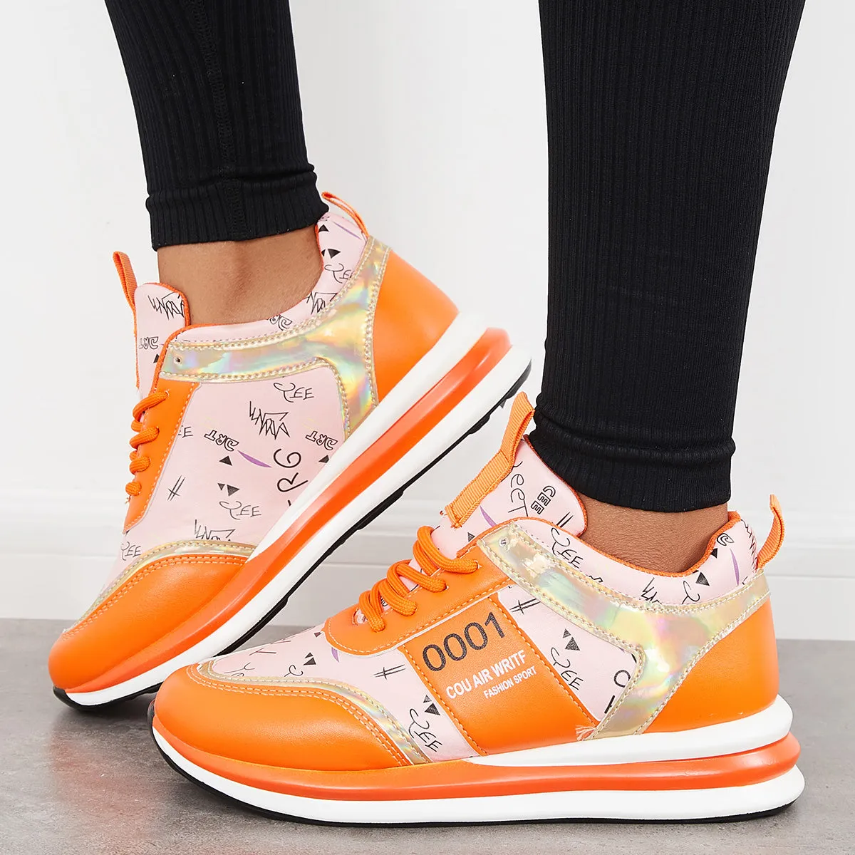 Sohiwoo Women Lace Up Trainer Sneakers Walking Running Shoes