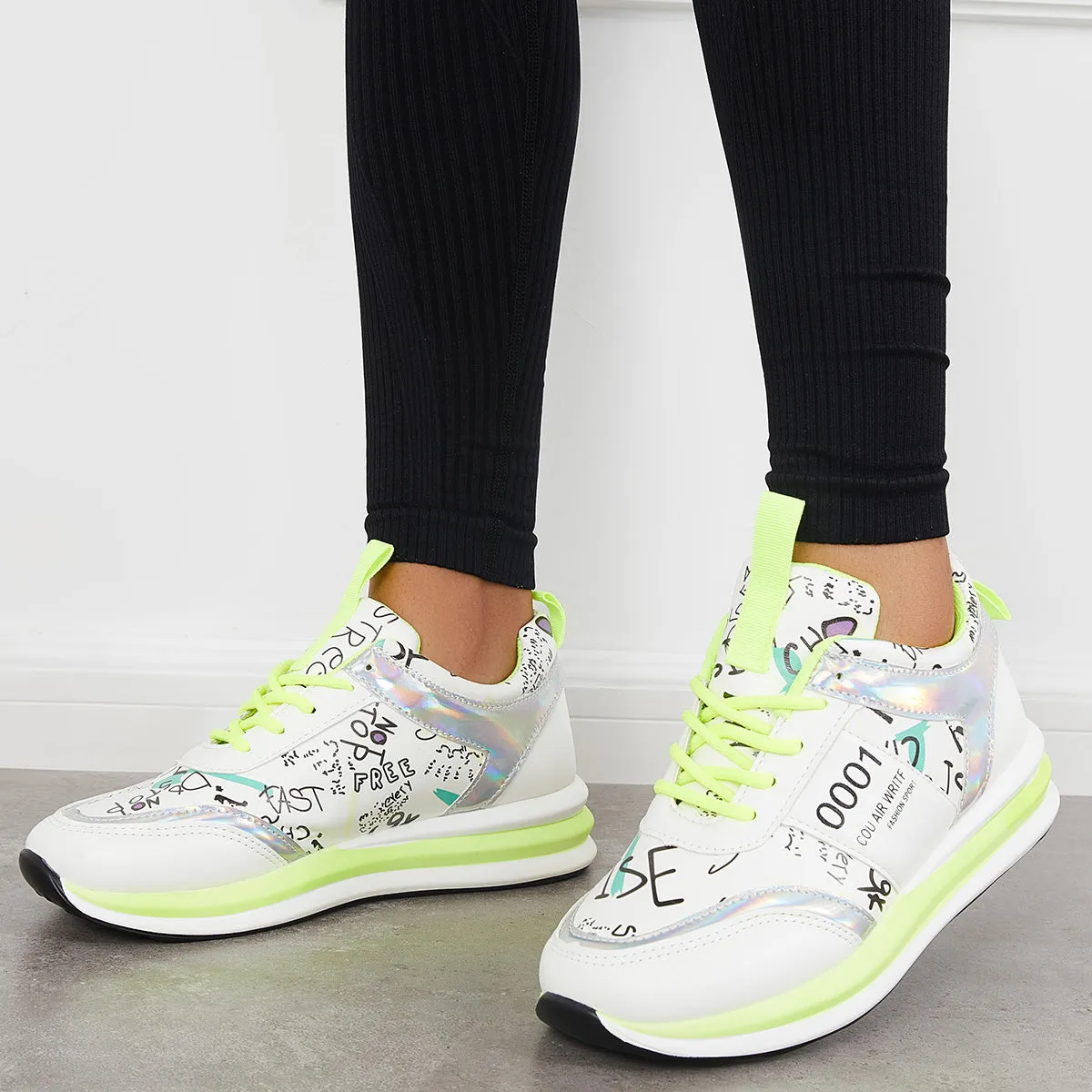 Sohiwoo Women Lace Up Trainer Sneakers Walking Running Shoes