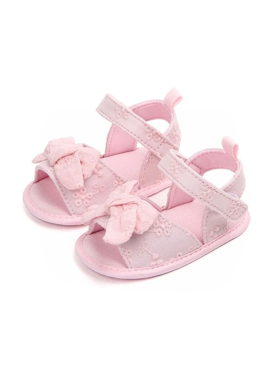 Solid Color Bow Trim Baby Girls Sandals Pink/White