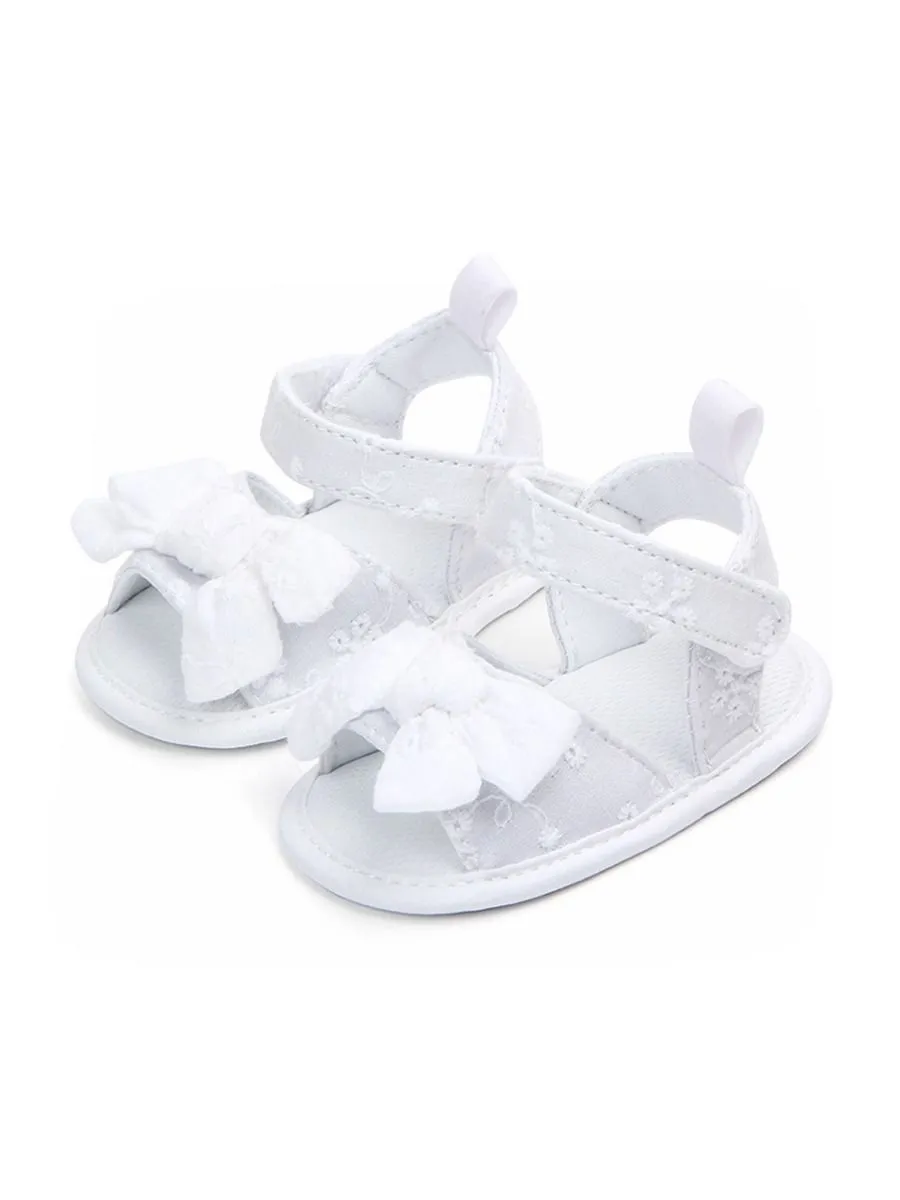 Solid Color Bow Trim Baby Girls Sandals Pink/White
