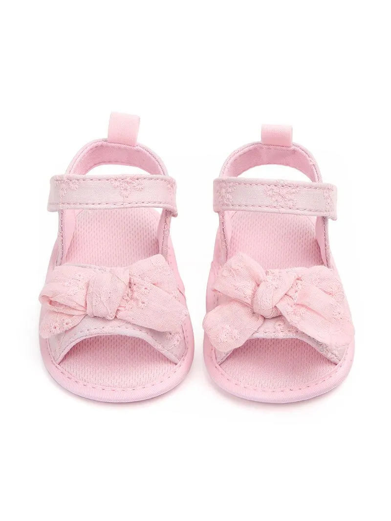 Solid Color Bow Trim Baby Girls Sandals Pink/White