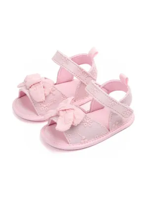 Solid Color Bow Trim Baby Girls Sandals Pink/White