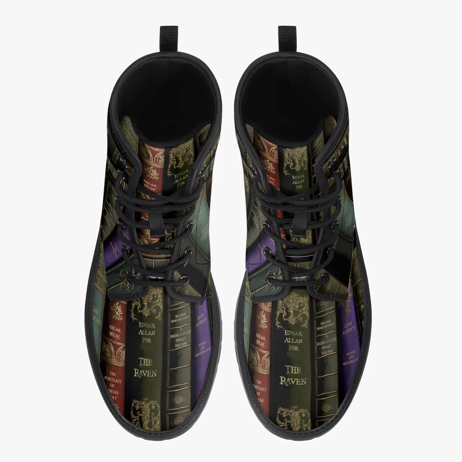 Vintage Books Combat Boots - Dark Academia Aesthetic Shoes - Librarian Boots (JPVINBOOKS)