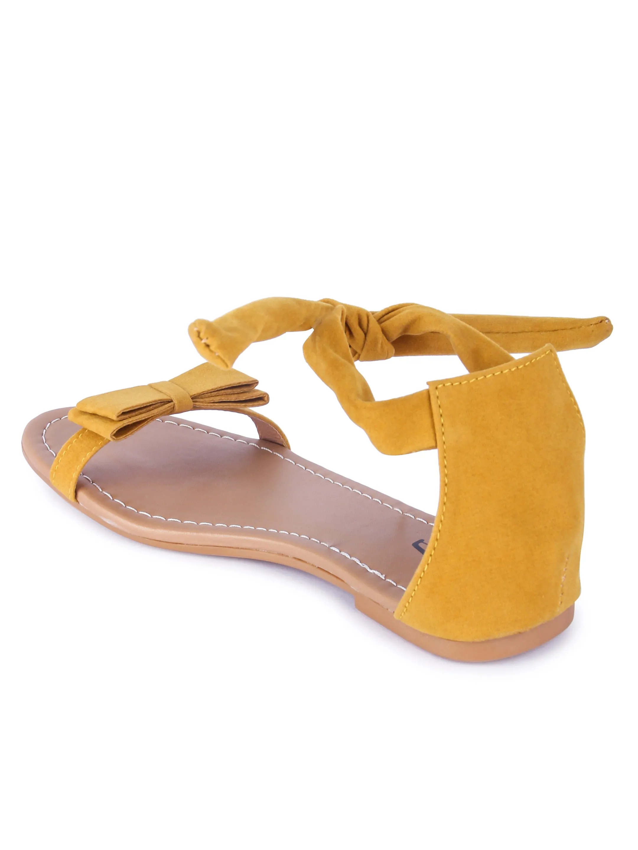 Women Mustard Suede Bow Tie Up Fashion Sandal