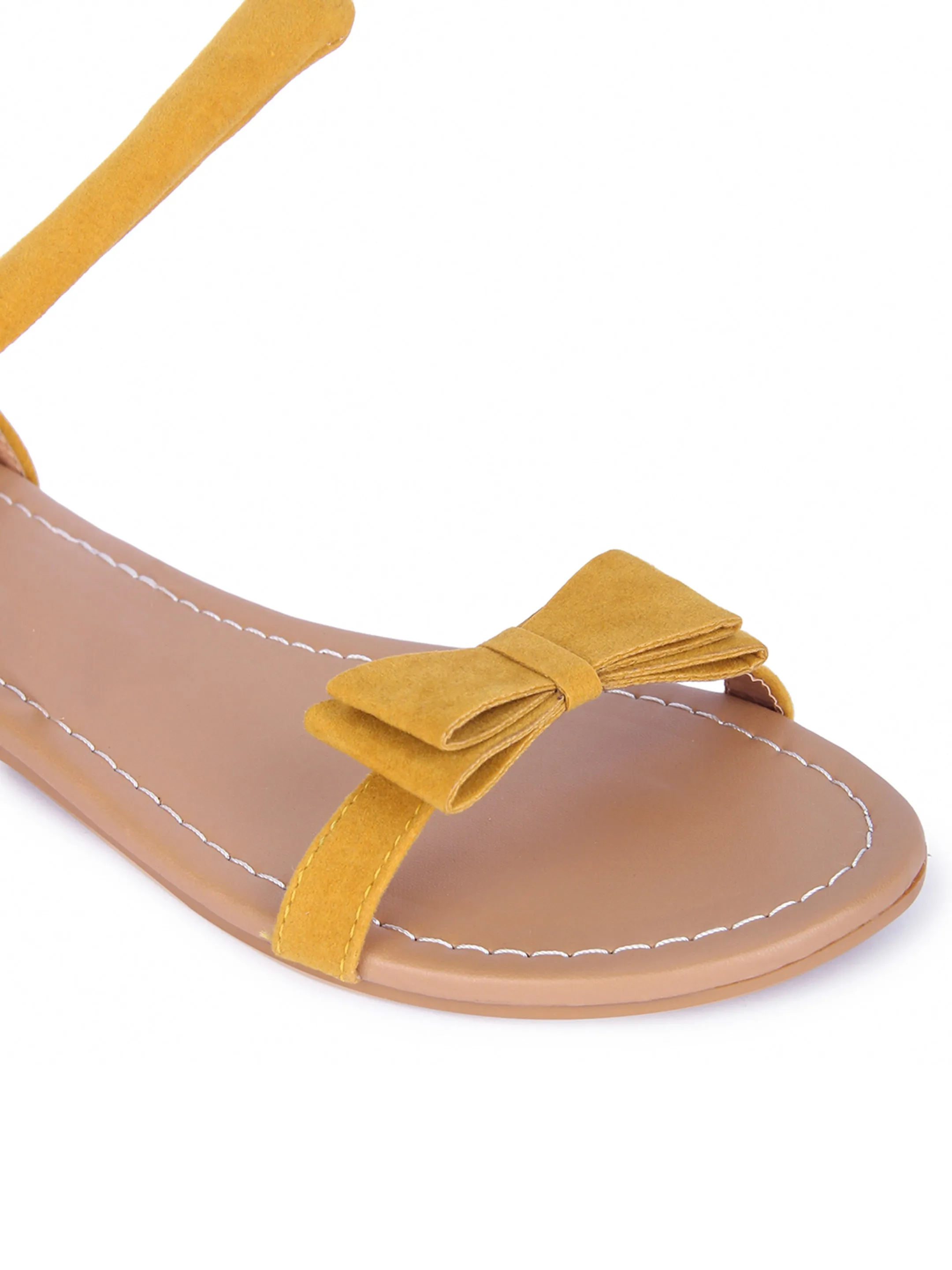 Women Mustard Suede Bow Tie Up Fashion Sandal